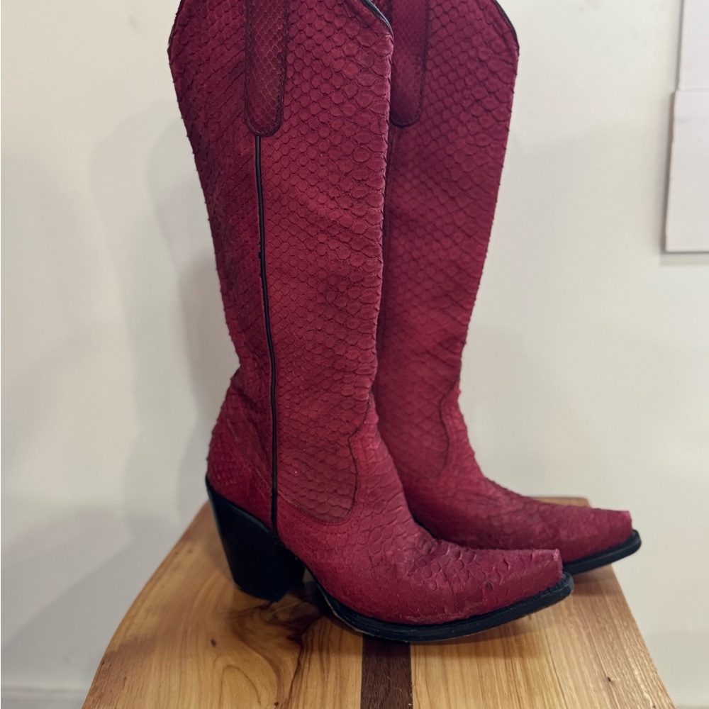Women's Red Python Snakeskin Cowboy Boots
